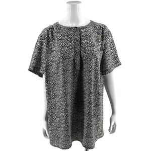Evri Womens Top Plus Size 4X Black White Animal Leopard Print Button Neck Blouse